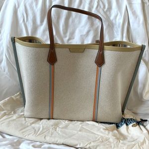 Tory Burch canvas tote, OS, cream / multicolor